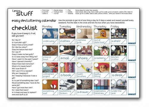 picture of decluttering calendar